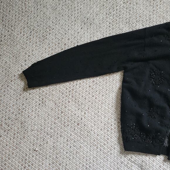 Vintage Womens 38 Lambswool Angora Cardigan Sweater Black Beaded Sequins - Picture 4 of 9